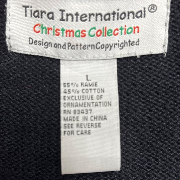 Tiara International Women's Black Red Cardigan Sweater Embroidered Sz L - Picture 7 of 8